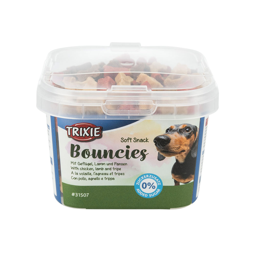 تشویقی سگ تریکسی مدلTrixie Soft Snack Bouncies" با طعم سیرابی، گوشت بره و مرغ وزن 140 گرم