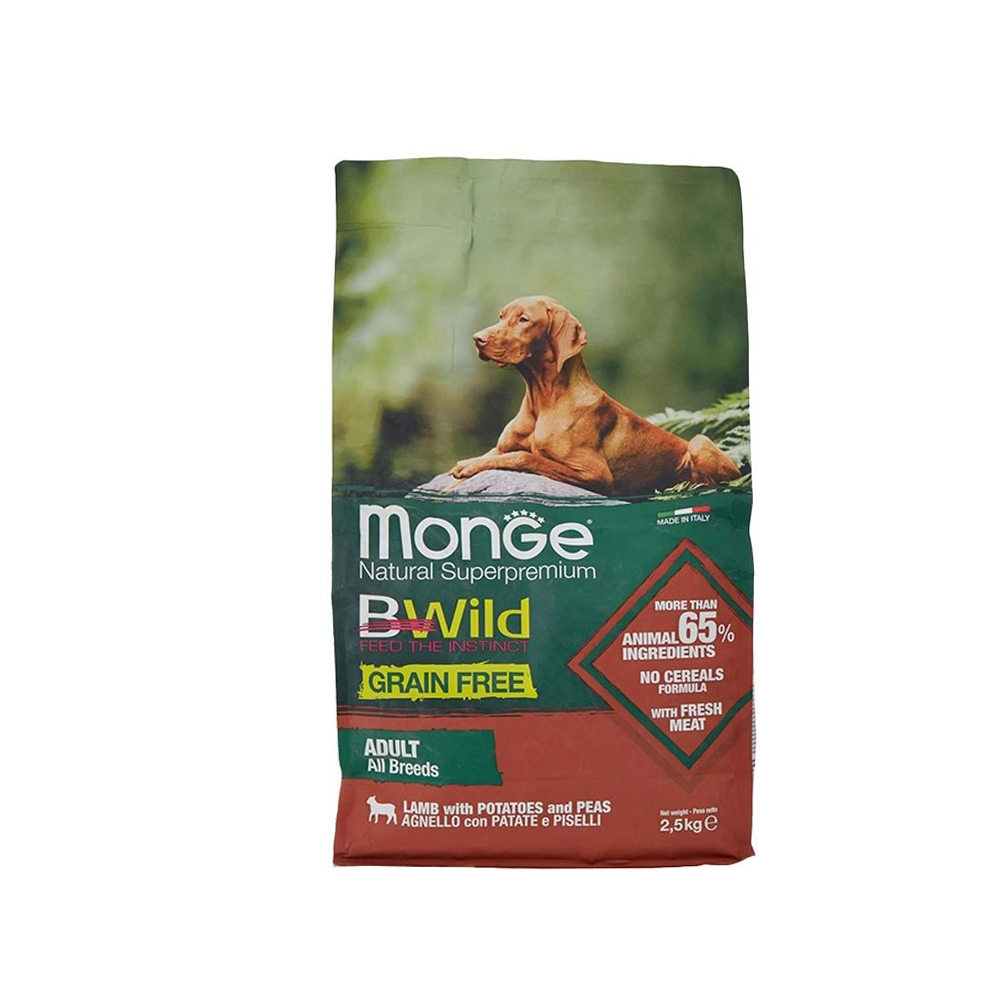 غذای خشک سگ بالغ مونژه بدون غلات با گوشت بره و سیب زمینی Monge Bwild Grain Free 